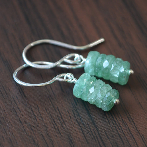 Green Drop Earrings with Strawberry Quartz in Sterling Silver