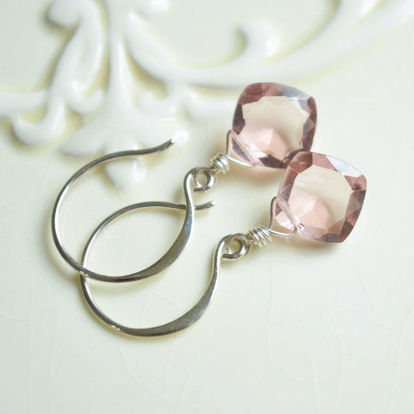 Light Plum Quartz Earrings in Sterling Silver
