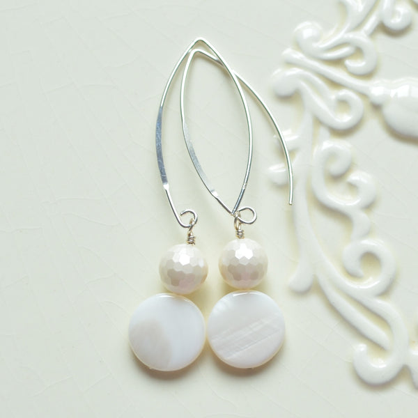 Long Mother of Pearl Earrings in Sterling Silver