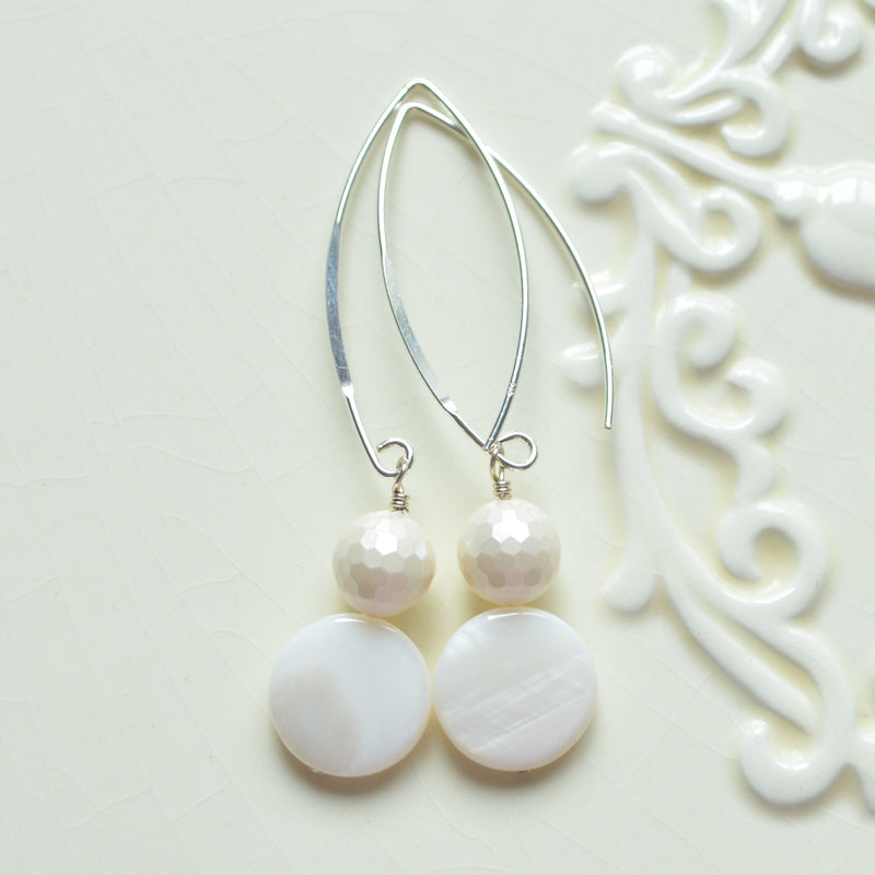 Long Mother of Pearl Earrings in Sterling Silver
