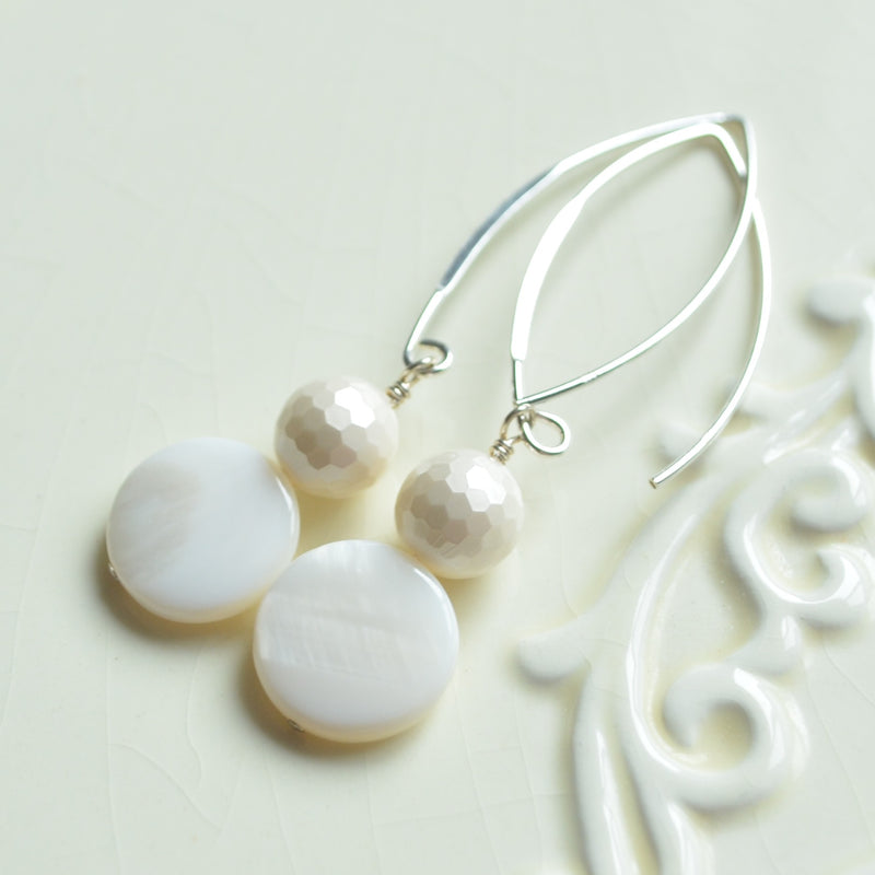 Long Mother of Pearl Earrings in Sterling Silver