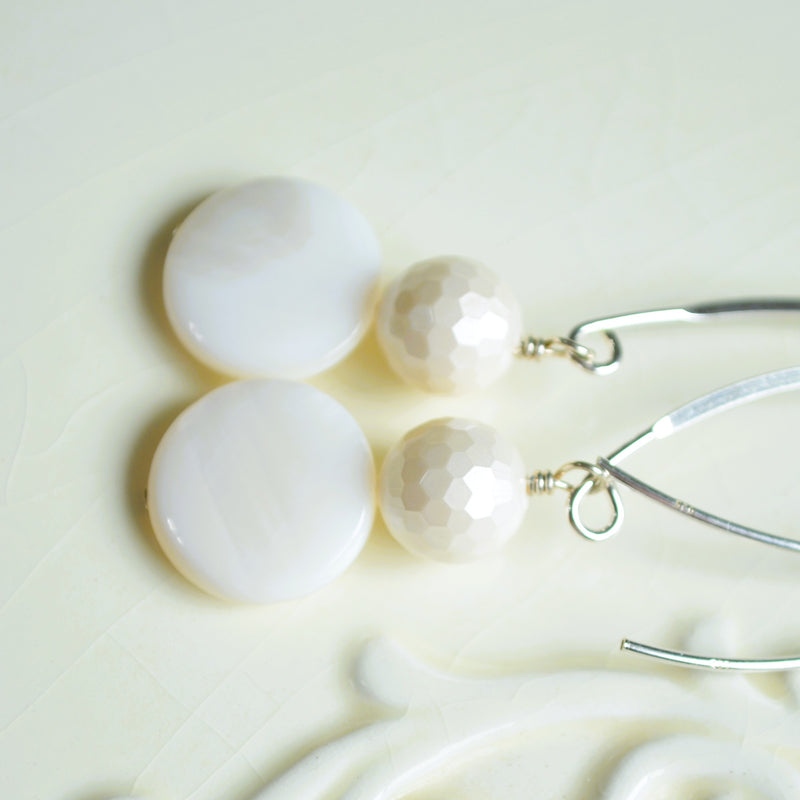 Long Mother of Pearl Earrings in Sterling Silver