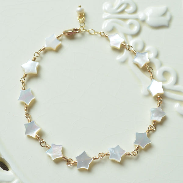 Mother of Pearl Star Bracelet in Gold or Silver