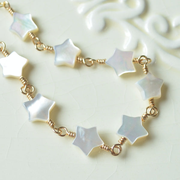 Mother of Pearl Star Bracelet in Gold or Silver