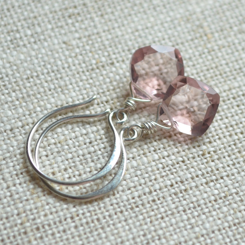 Light Plum Quartz Earrings in Sterling Silver