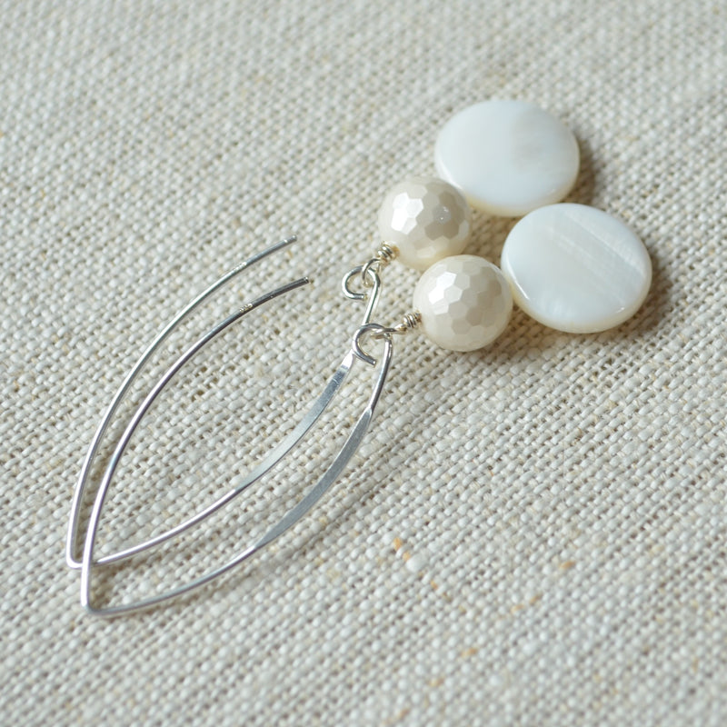 Long Mother of Pearl Earrings in Sterling Silver