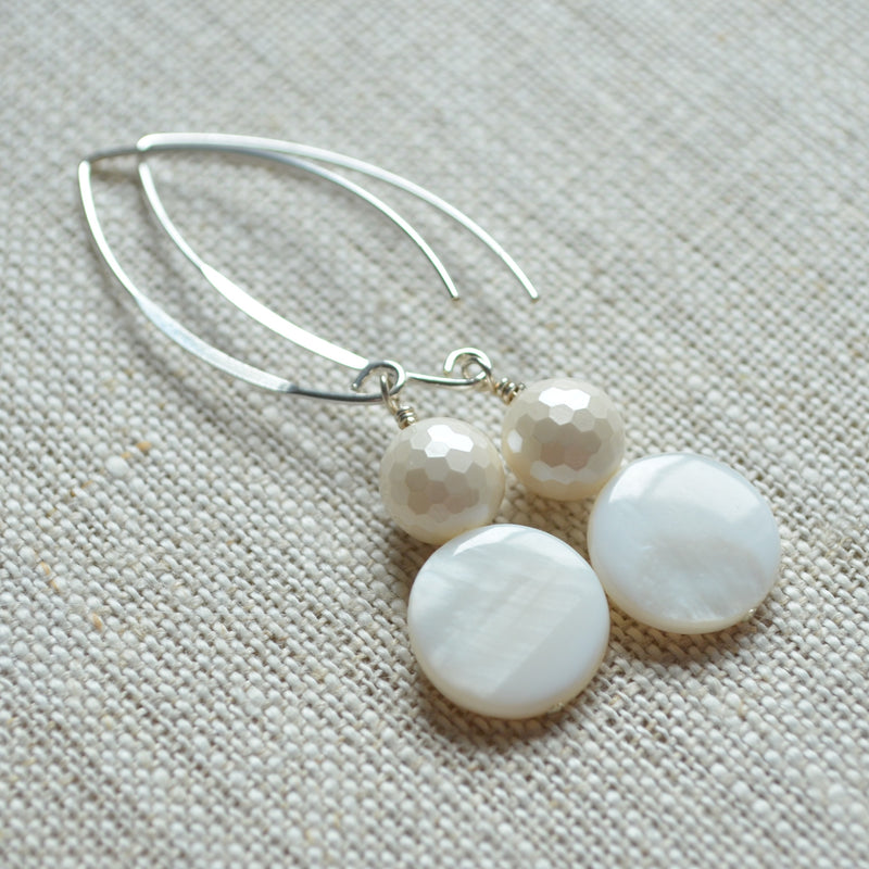 Long Mother of Pearl Earrings in Sterling Silver