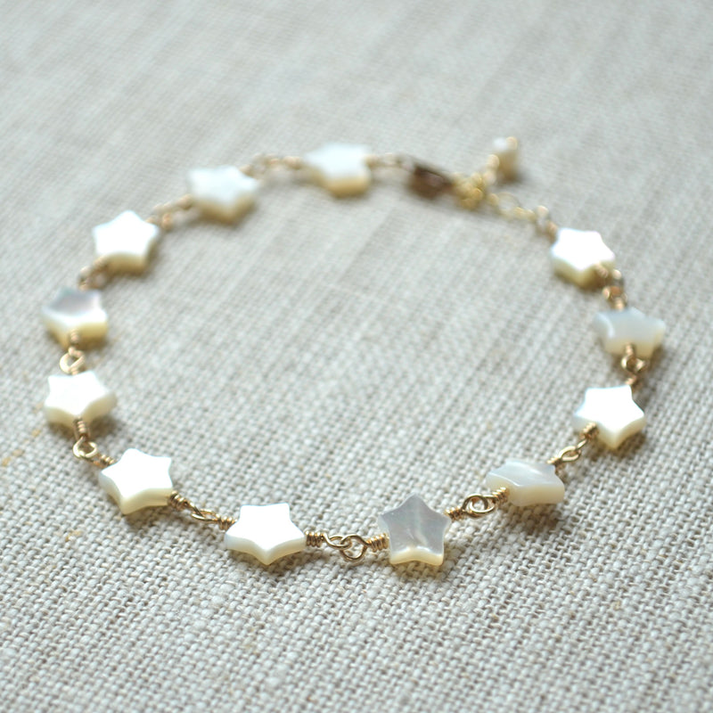 Mother of Pearl Star Bracelet in Gold or Silver