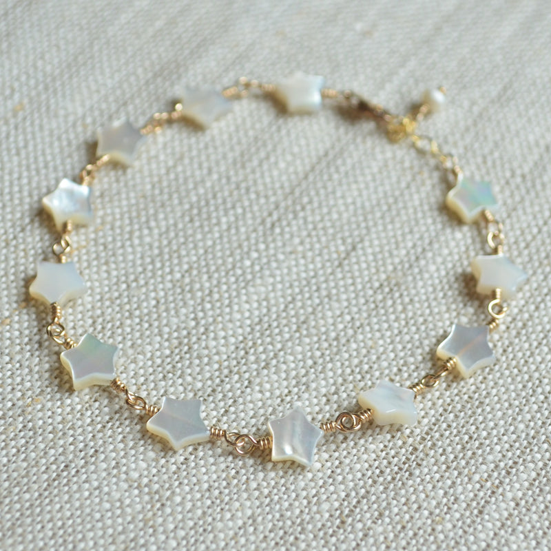 Mother of Pearl Star Bracelet in Gold or Silver