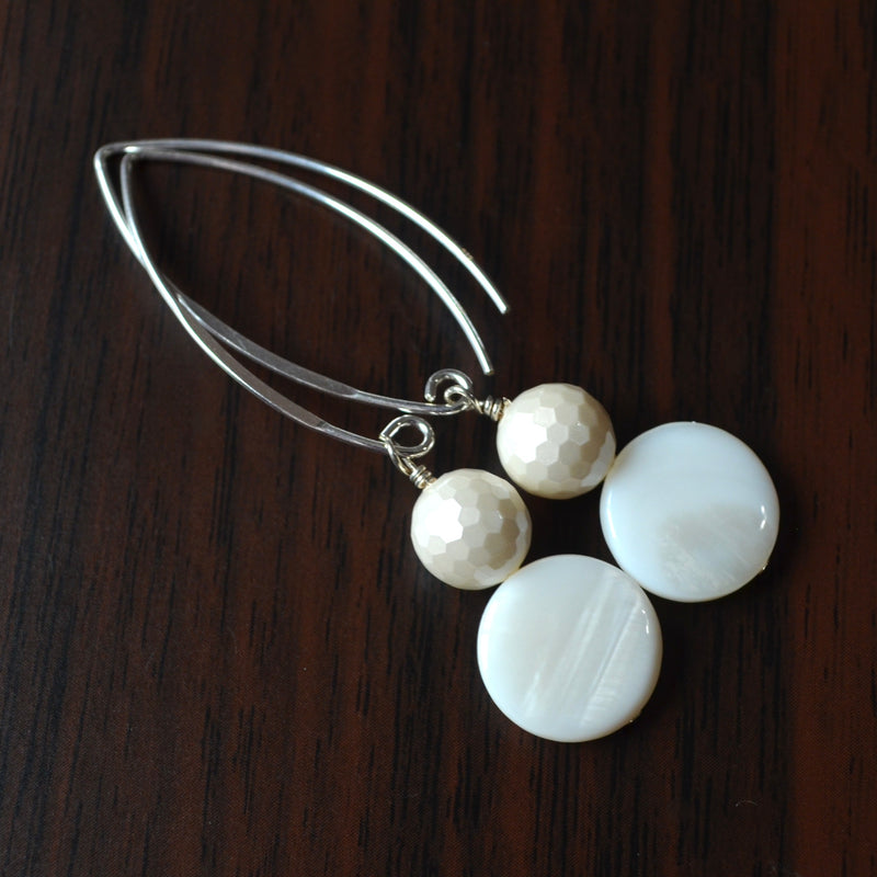 Long Mother of Pearl Earrings in Sterling Silver