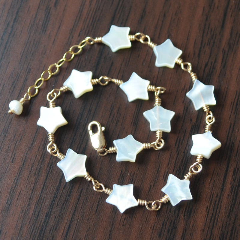 Mother of Pearl Star Bracelet in Gold or Silver
