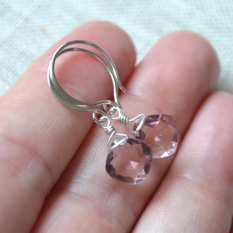 Light Plum Quartz Earrings in Sterling Silver