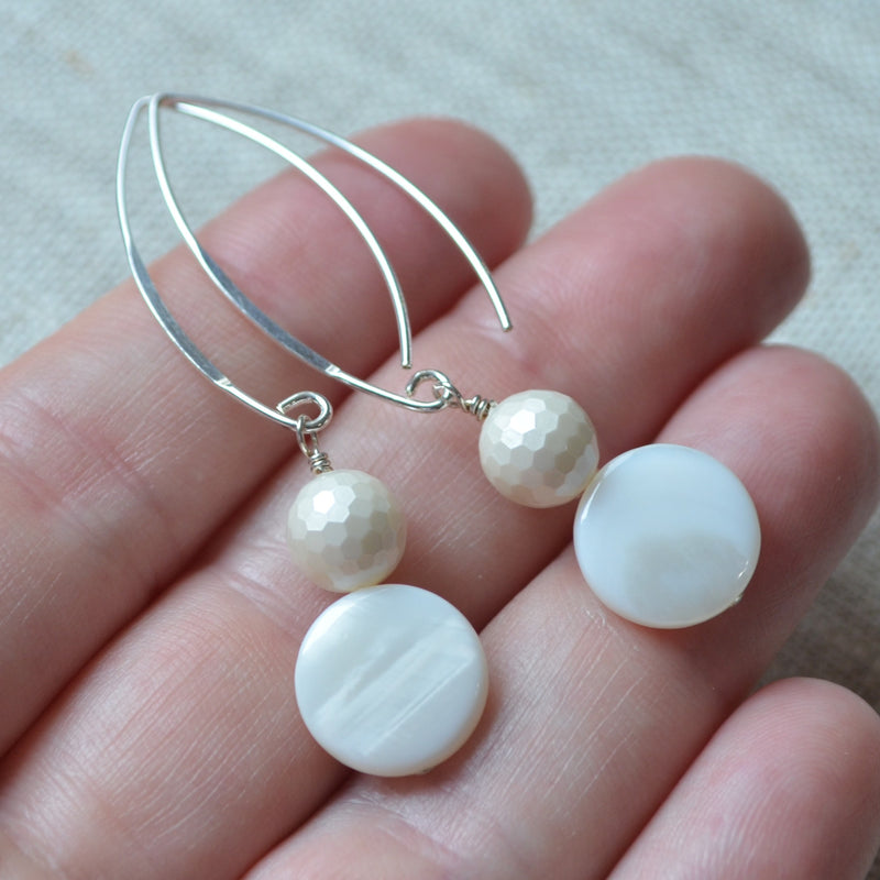 Long Mother of Pearl Earrings in Sterling Silver