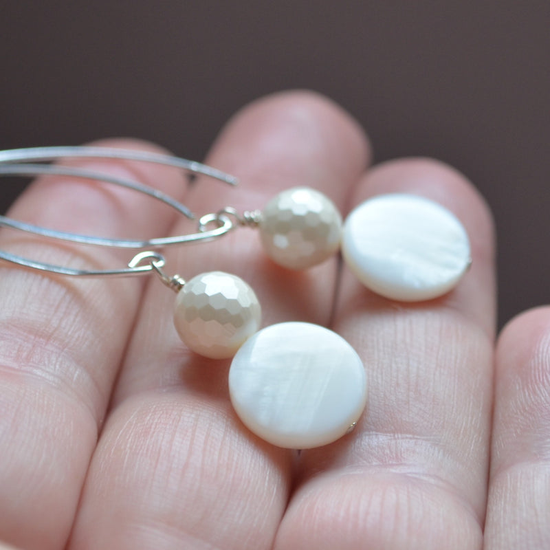 Long Mother of Pearl Earrings in Sterling Silver