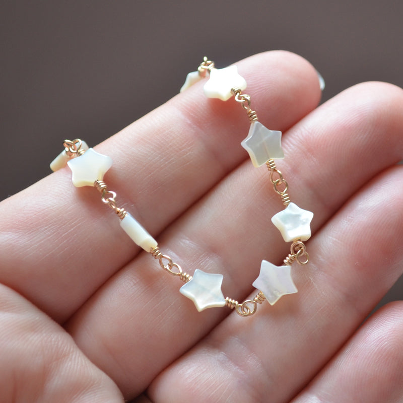Mother of Pearl Star Bracelet in Gold or Silver