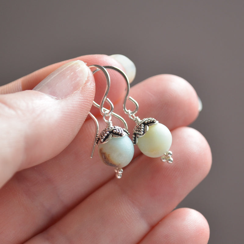 Matte Amazonite Earrings in Sterling Silver