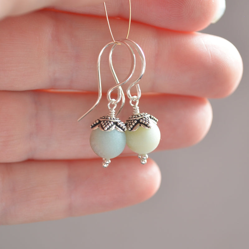 Matte Amazonite Earrings in Sterling Silver