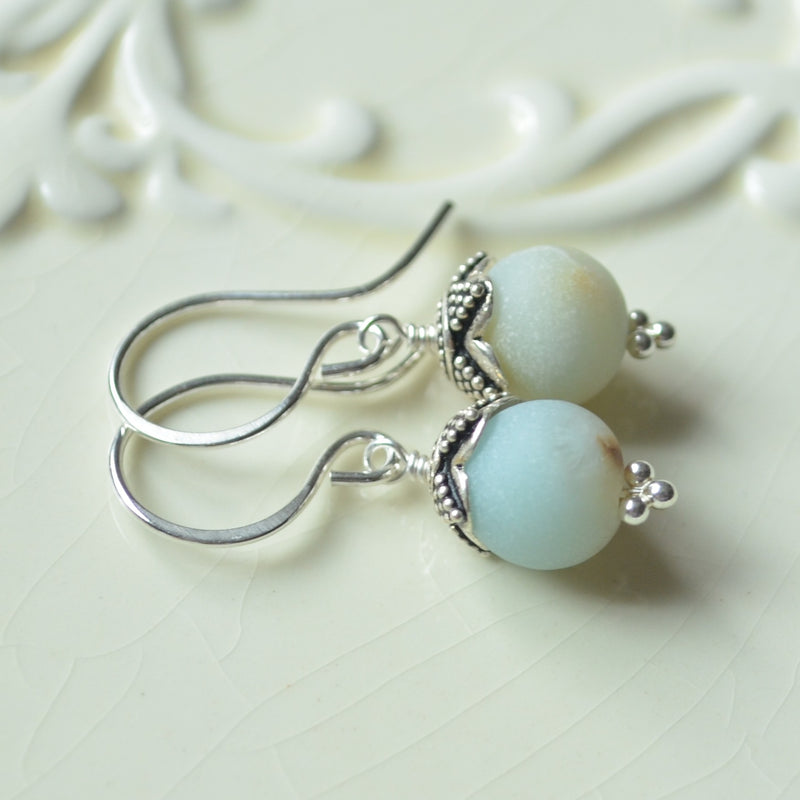 Matte Amazonite Earrings in Sterling Silver