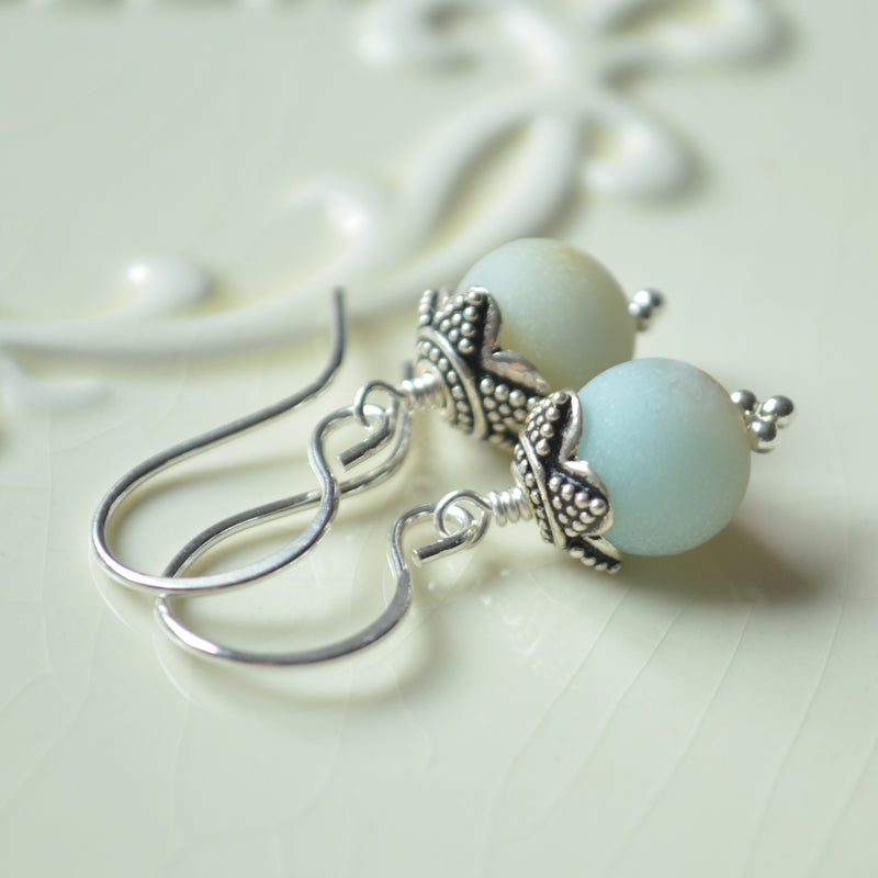 Matte Amazonite Earrings in Sterling Silver