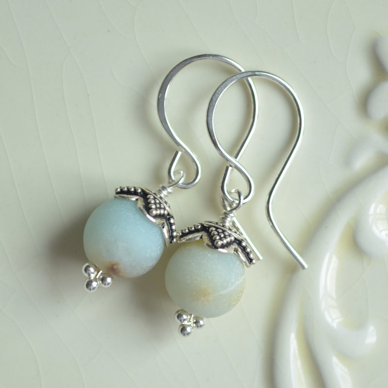 Matte Amazonite Earrings in Sterling Silver