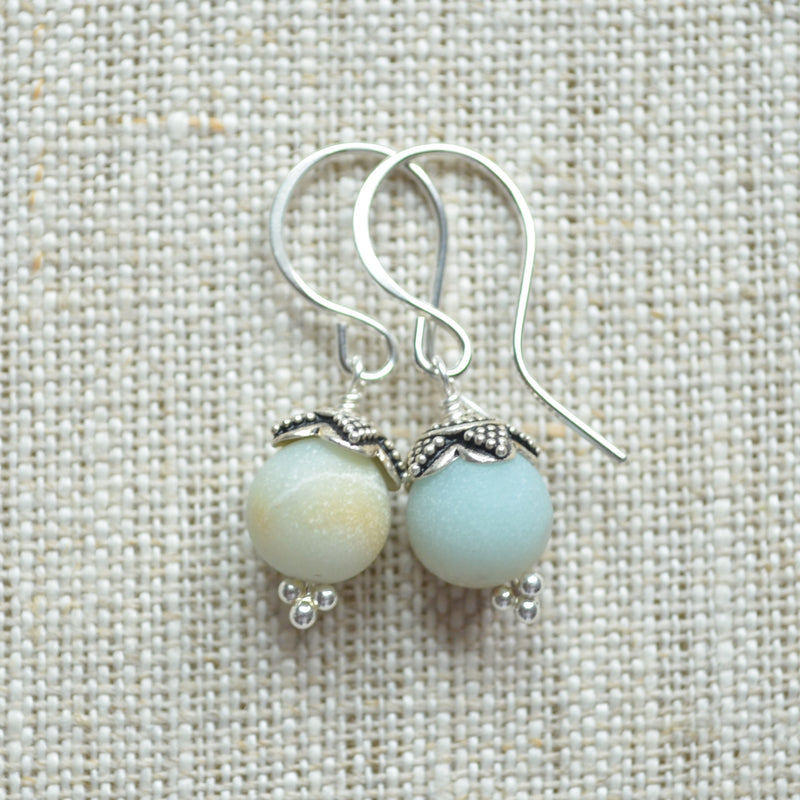 Matte Amazonite Earrings in Sterling Silver