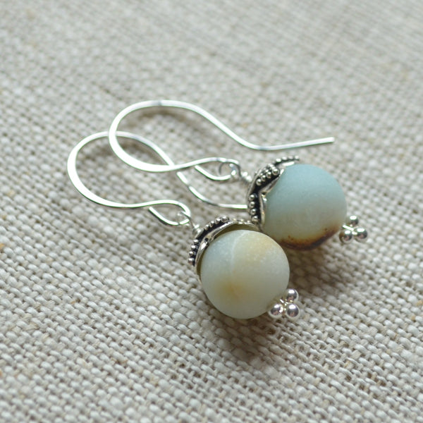 Matte Amazonite Earrings in Sterling Silver