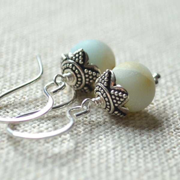Matte Amazonite Earrings in Sterling Silver