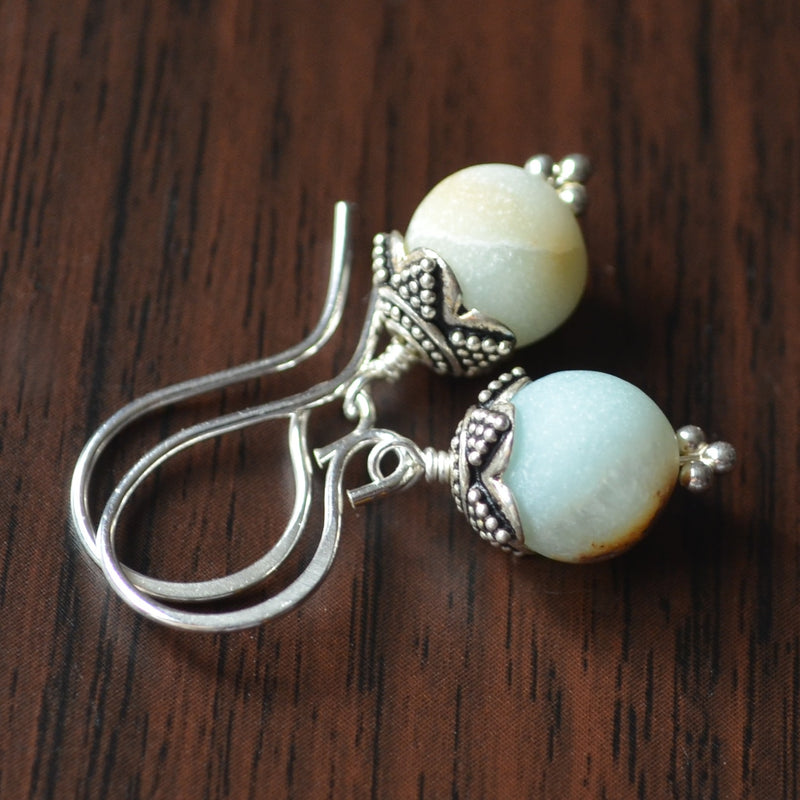 Matte Amazonite Earrings in Sterling Silver