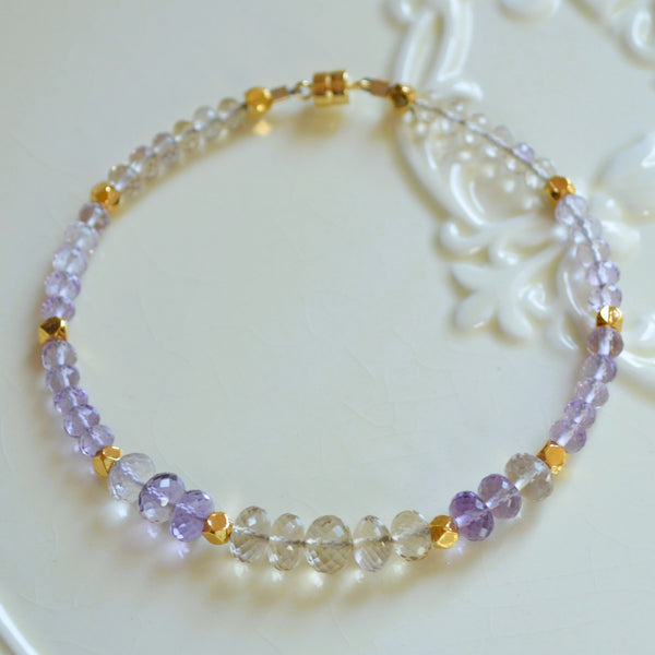 Ametrine Beaded Bracelet with Gold Magnetic Clasp