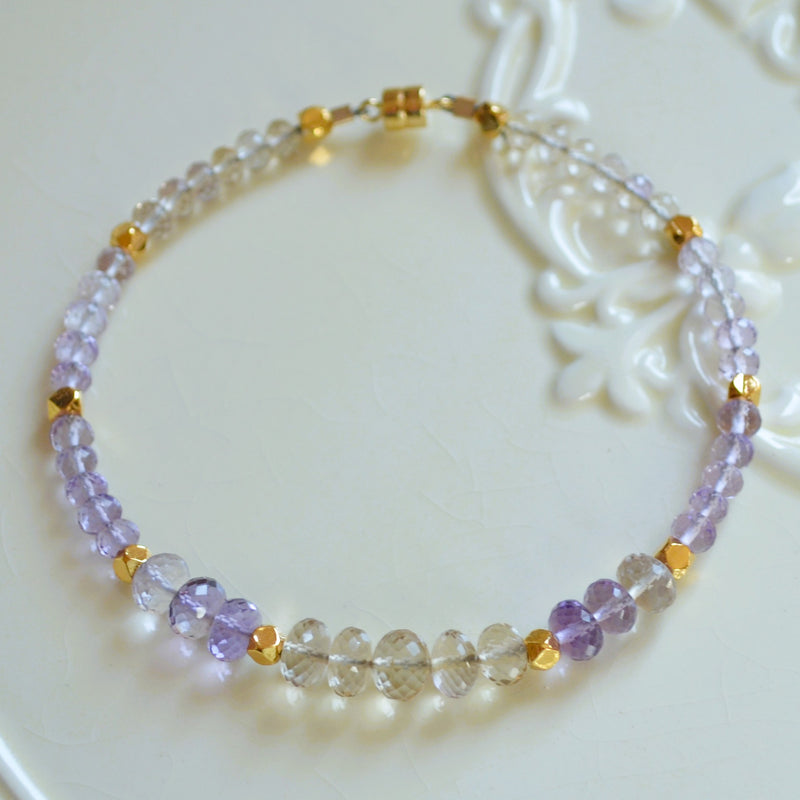 Ametrine Beaded Bracelet with Gold Magnetic Clasp