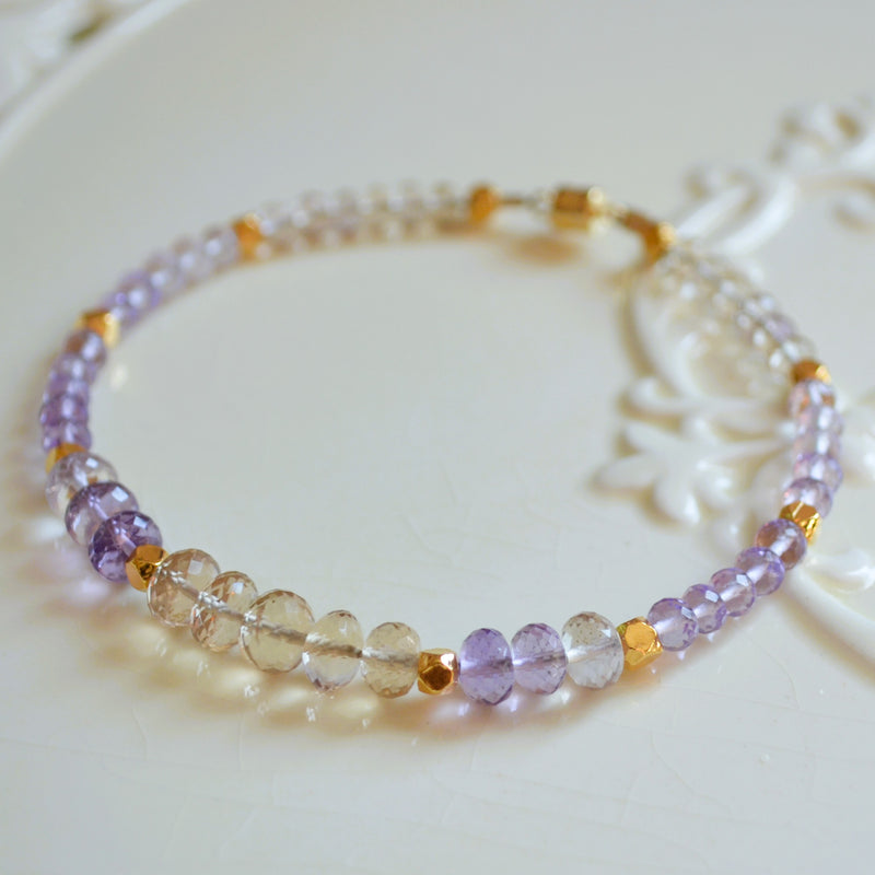 Ametrine Beaded Bracelet with Gold Magnetic Clasp