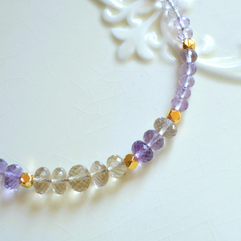 Ametrine Beaded Bracelet with Gold Magnetic Clasp