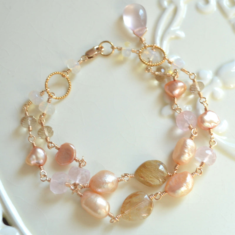 Gold Bridal Bracelet - Vintage Rose