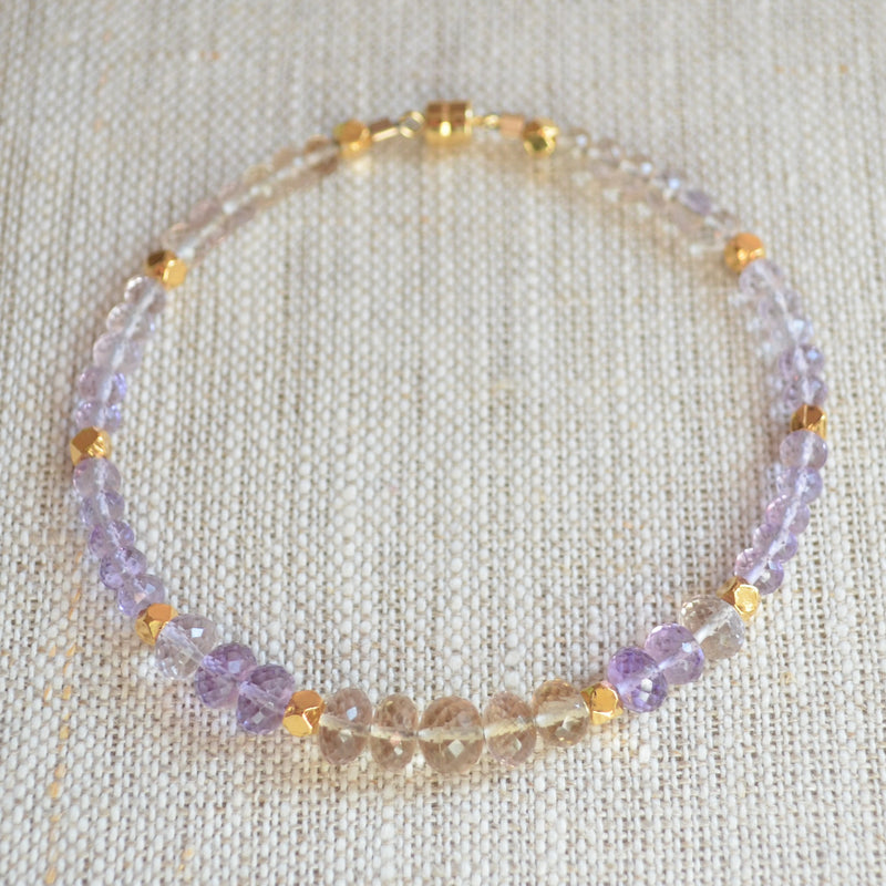 Ametrine Beaded Bracelet with Gold Magnetic Clasp