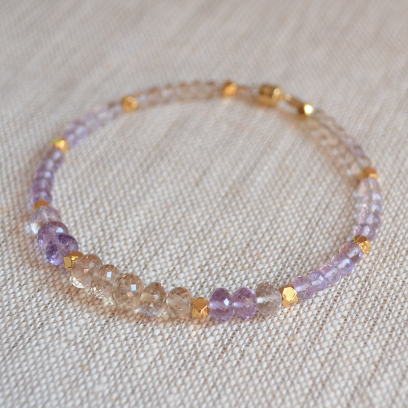 Ametrine Beaded Bracelet with Gold Magnetic Clasp