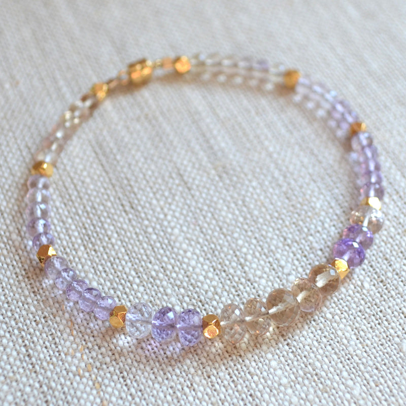 Ametrine Beaded Bracelet with Gold Magnetic Clasp