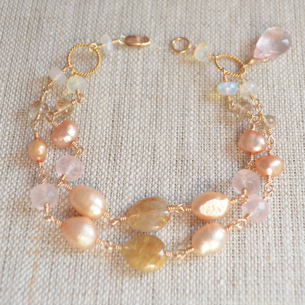 Gold Bridal Bracelet - Vintage Rose