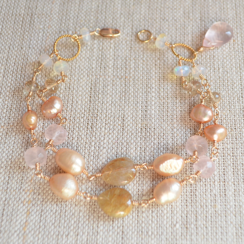 Gold Bridal Bracelet - Vintage Rose