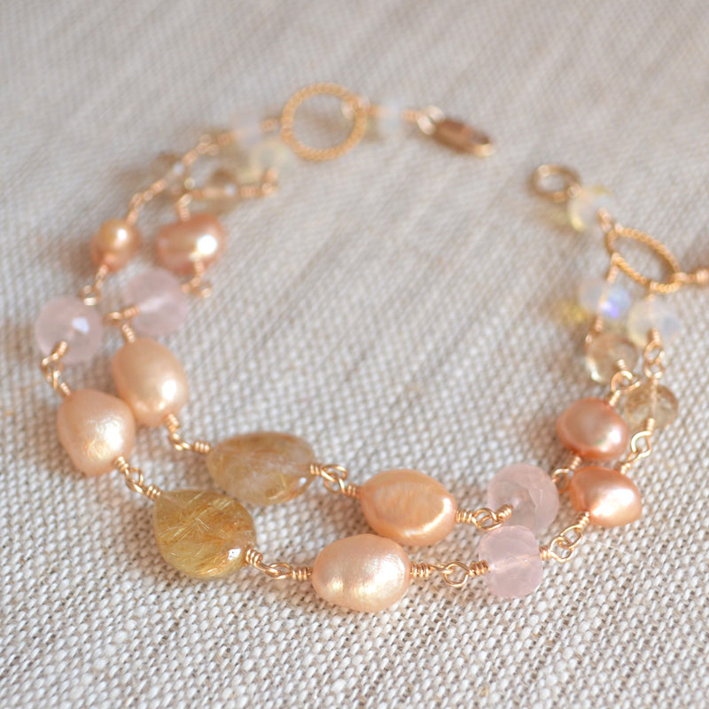 Gold Bridal Bracelet - Vintage Rose