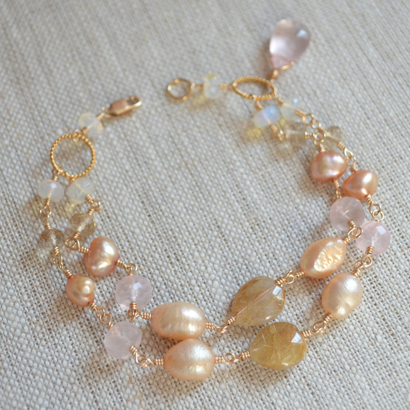 Gold Bridal Bracelet - Vintage Rose