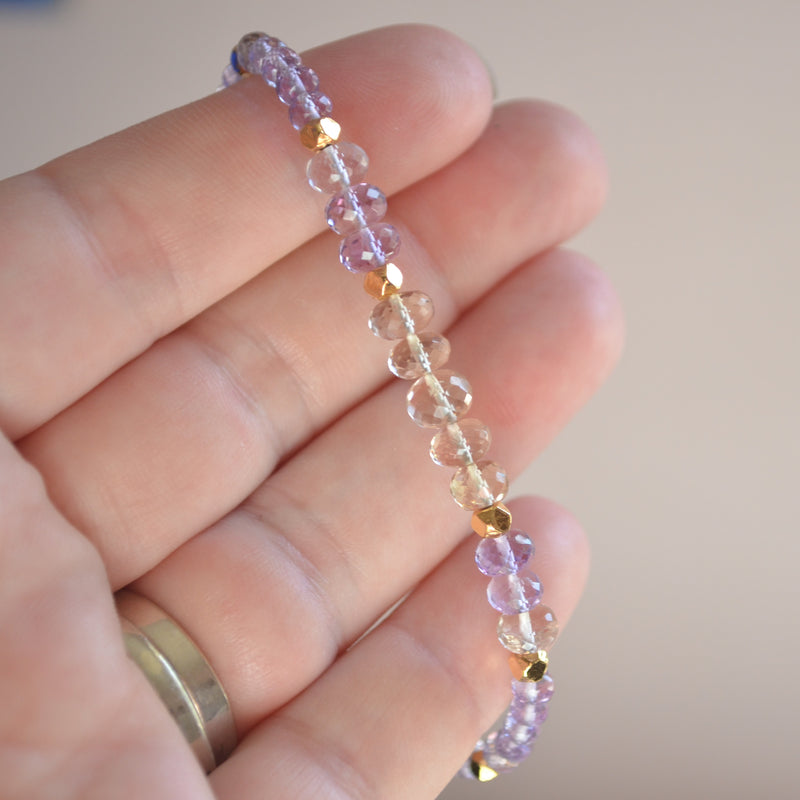 Ametrine Beaded Bracelet with Gold Magnetic Clasp