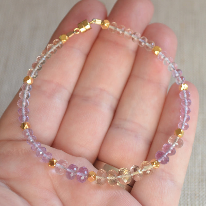 Ametrine Beaded Bracelet with Gold Magnetic Clasp