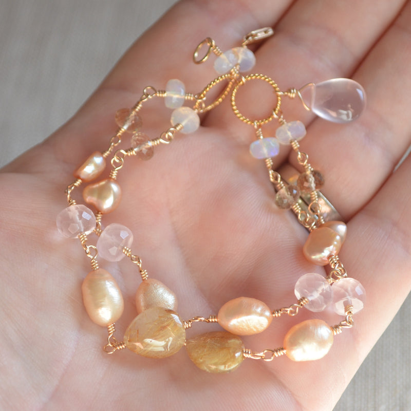 Gold Bridal Bracelet - Vintage Rose