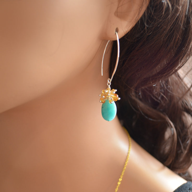 Citrine Cluster Earrings with Amazonite Ovals