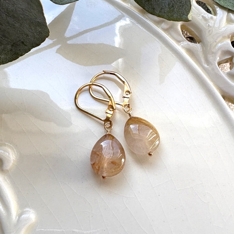 Golden Rutilated Quartz Earrings in Gold