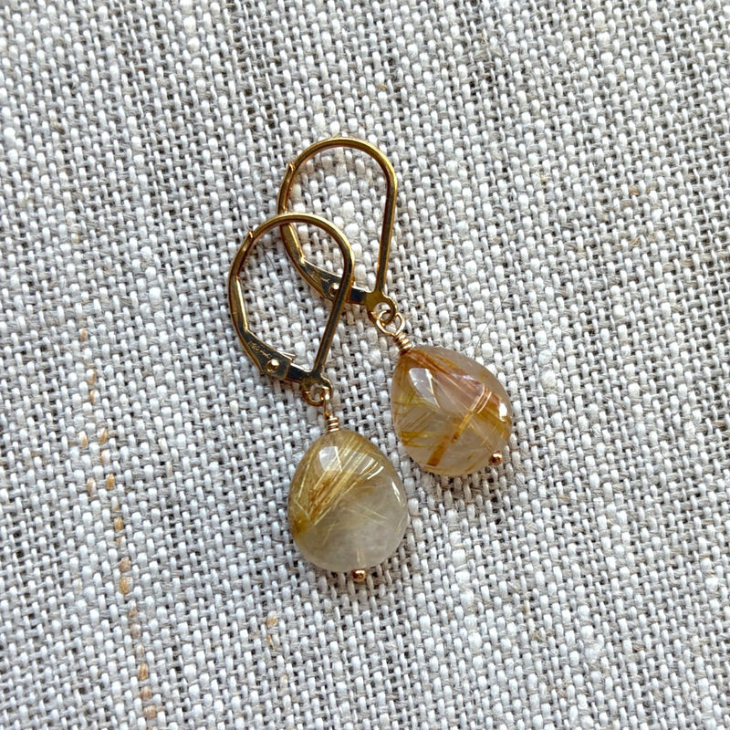 Golden Rutilated Quartz Earrings in Gold