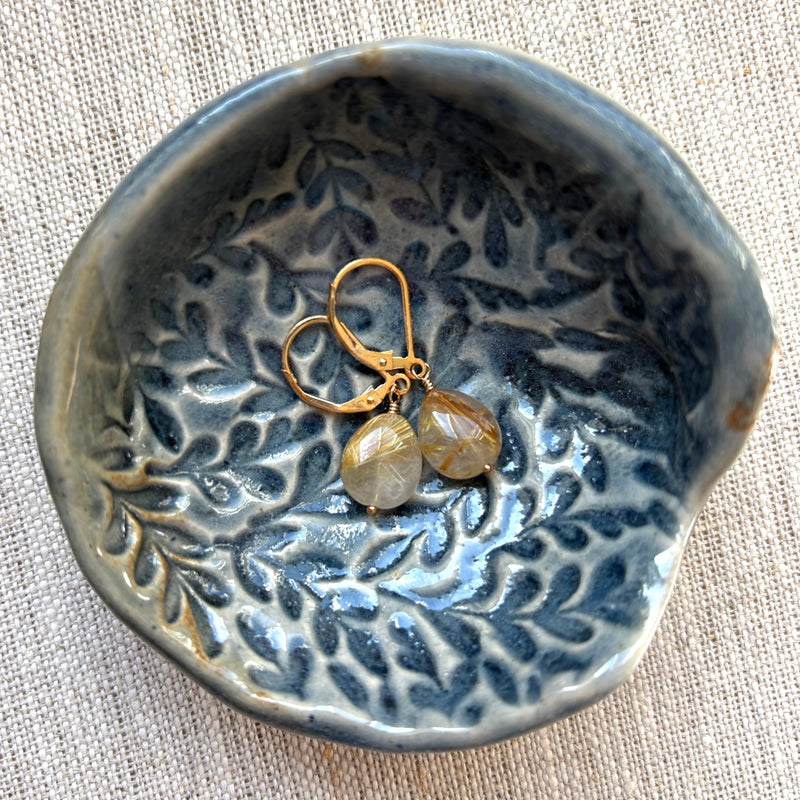 Golden Rutilated Quartz Earrings in Gold