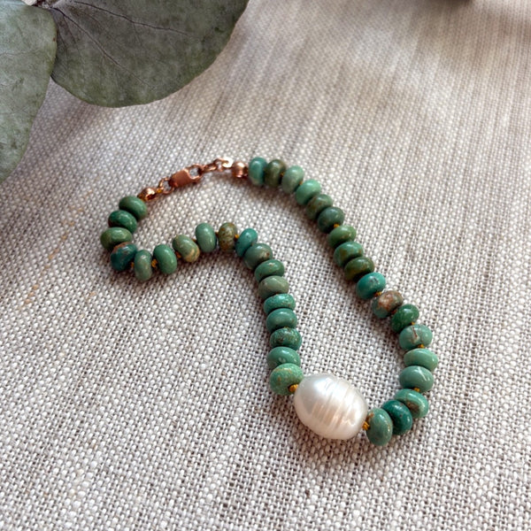 Turquoise Hand Knotted Bracelet with Pearl