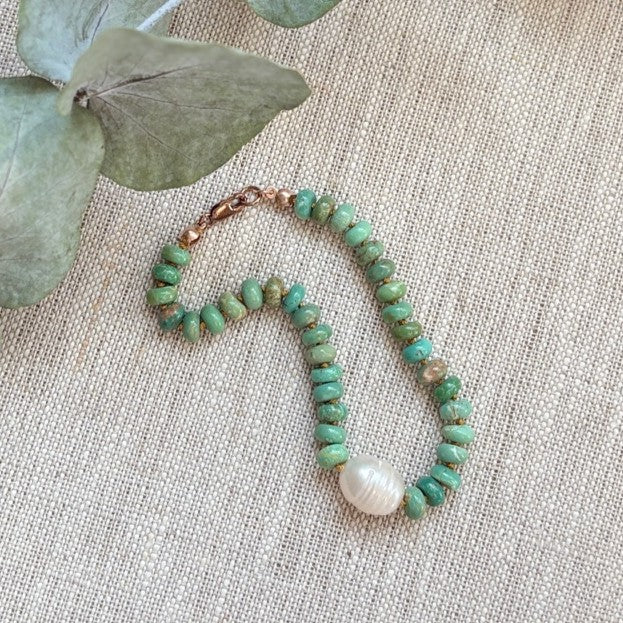 Turquoise Hand Knotted Bracelet with Pearl