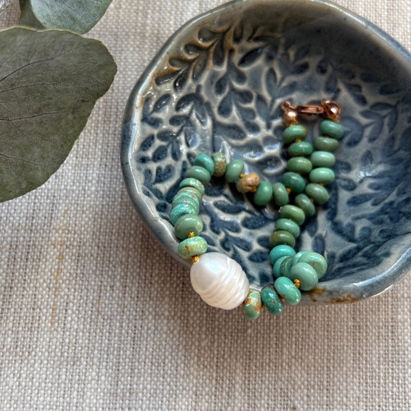 Turquoise Hand Knotted Bracelet with Pearl
